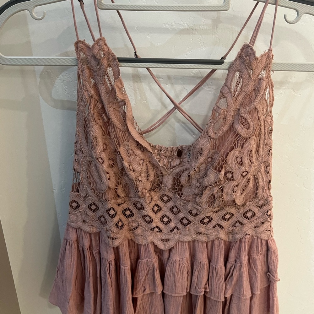 Free People Lace Detail Tank Top - Dusty Pink